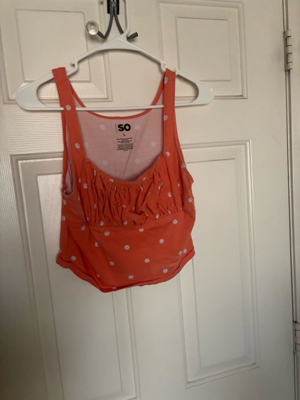 SO Coral Orange Daisy Ruched Tank